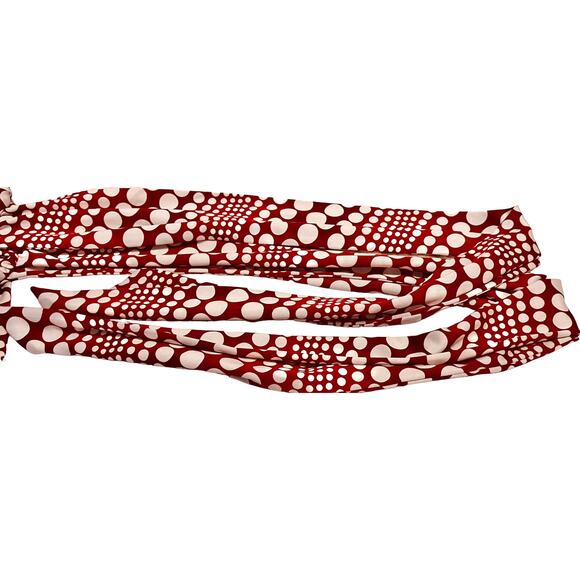 ROULETTE ELASTIC WAIST MIDI DRESS, WOMENS M, CRANBERRY & WHITE POLKA DOTS - Picture 10 of 12